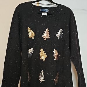 NEW TAGS ON- Karen Scott Black Sweater with Sequin Trees (Size 2X)